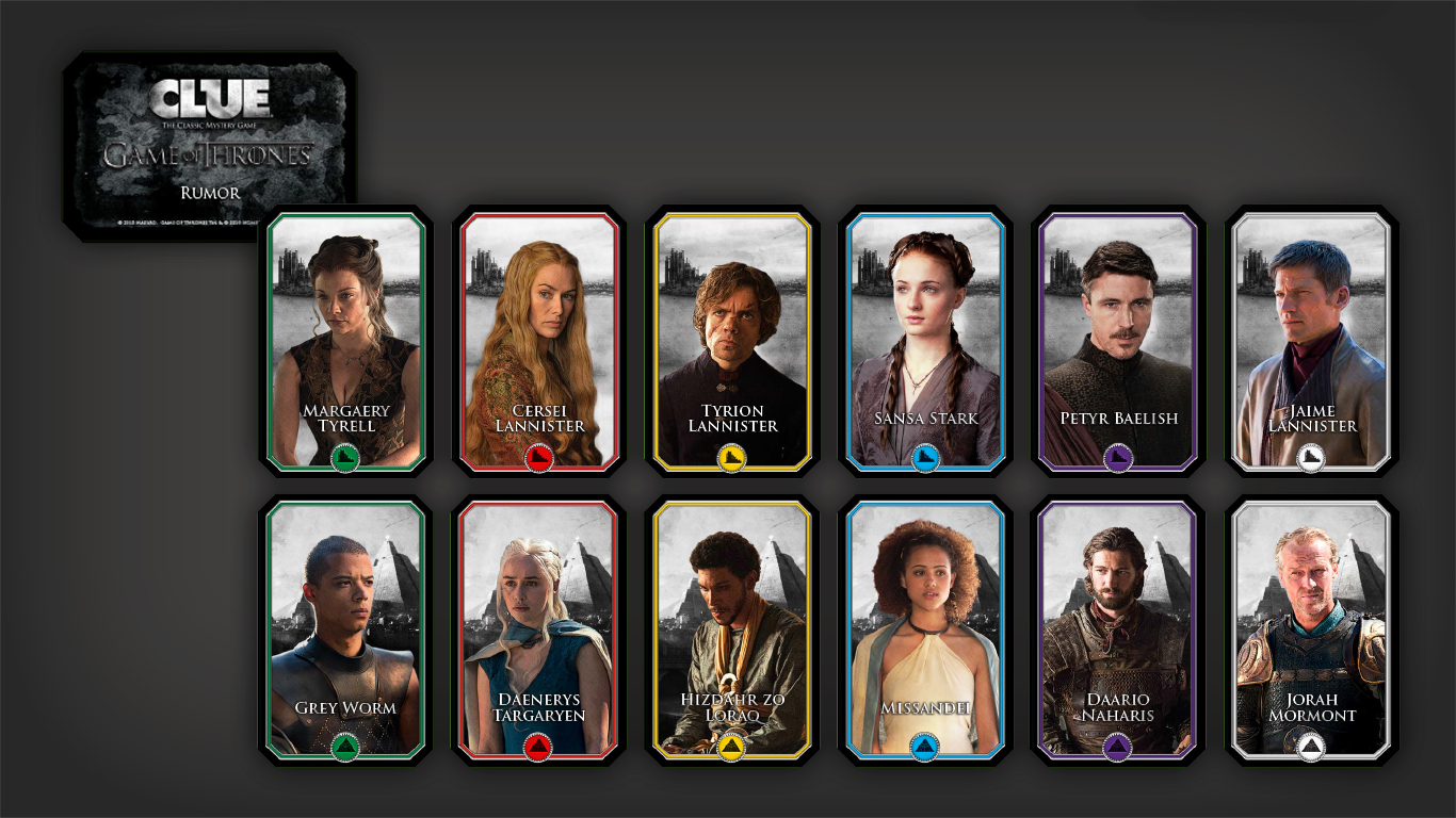 Game of Thrones Clue Cards
